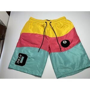 Mens Color Block Athletic Shorts Size XL Blue,Yellow And Pink